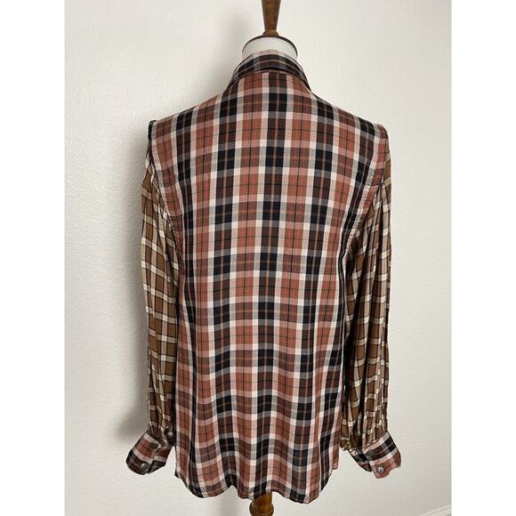 Free People Button Down Shirt Plaid Embroidered Sequin FLAW - Picture 10 of 13